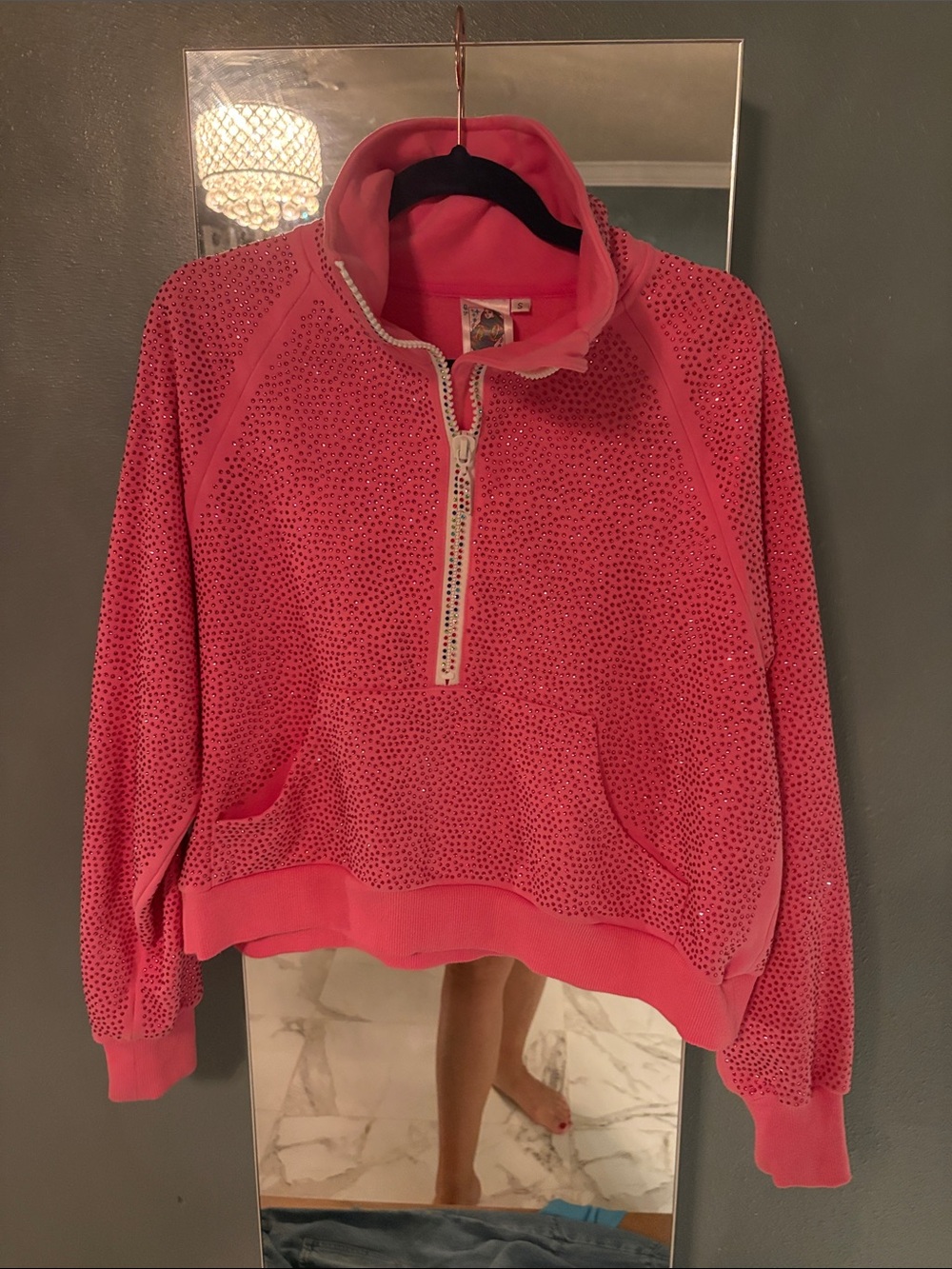 Pink Embellished Half-Zip Pullover Sweatshirt - Women